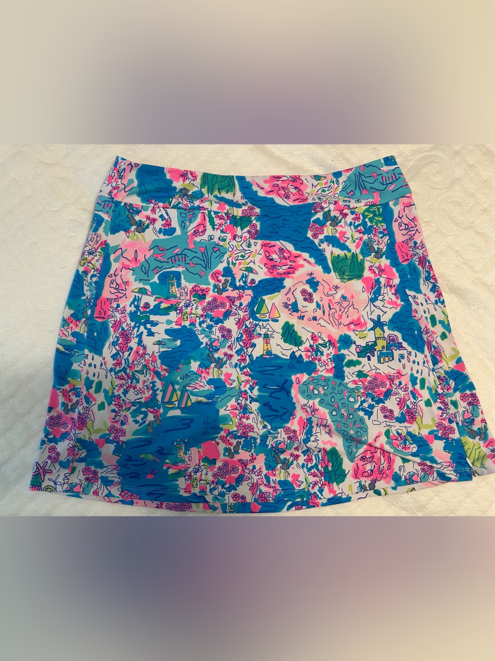 Lulu-B Blue, Pink & Green A-Line Floral Print Skirt